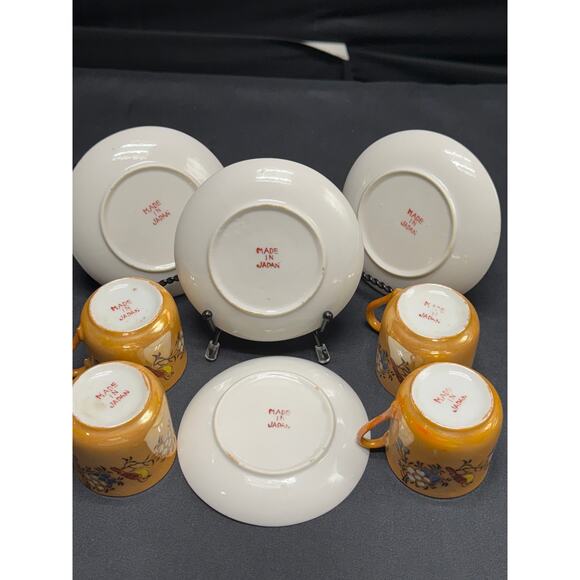 Set of 4 Vintage Hand-Painted Lusterware Demitasse Teacups & Saucers – Japan - Picture 9 of 13